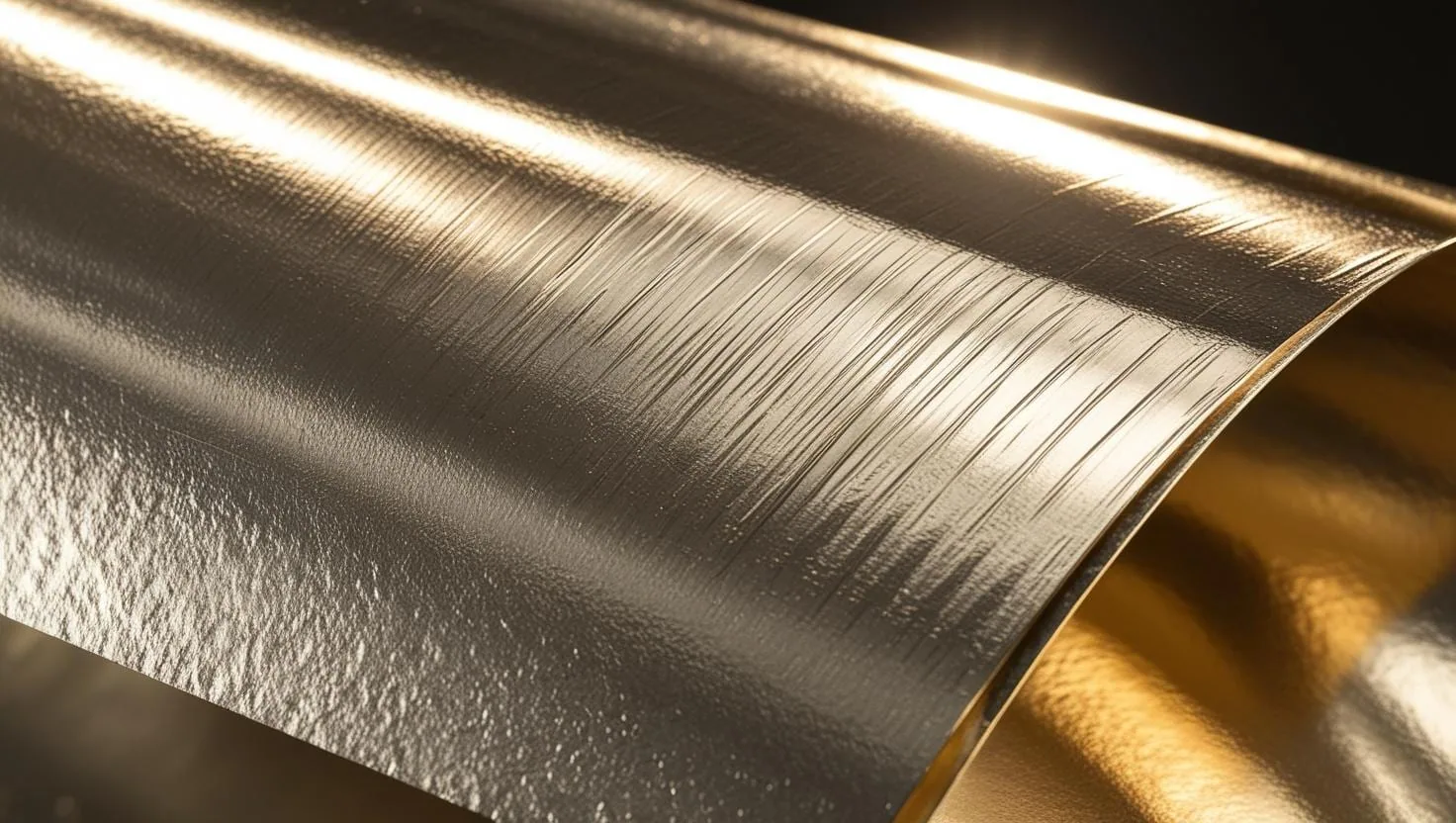 Curved sheet of bright Inconel foil with a textured surface